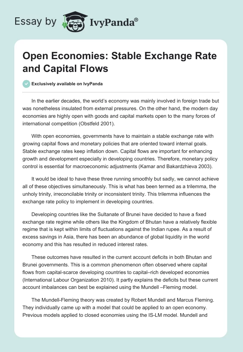 Open Economies: Stable Exchange Rate and Capital Flows. Page 1