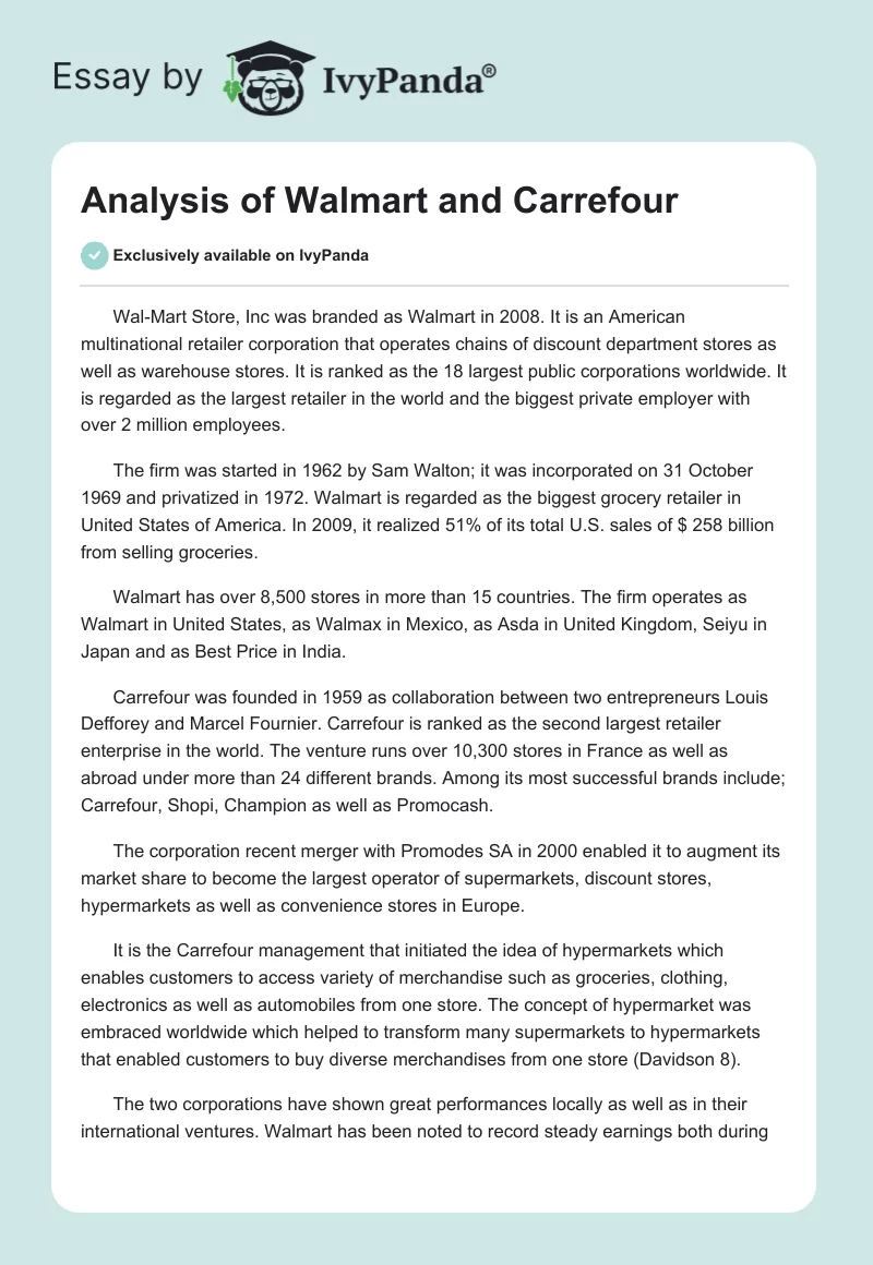 Analysis of Walmart and Carrefour. Page 1