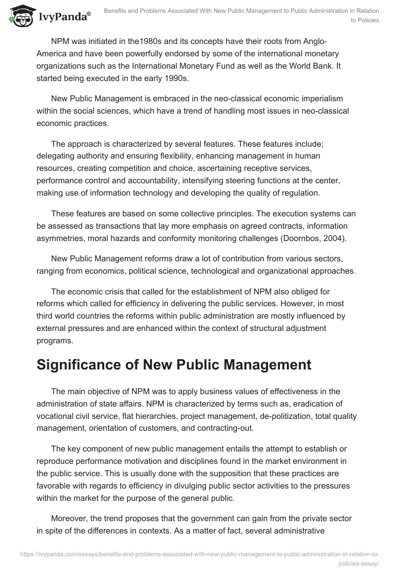 Benefits and Problems Associated With New Public Management to Public Administration in Relation to Policies. Page 2
