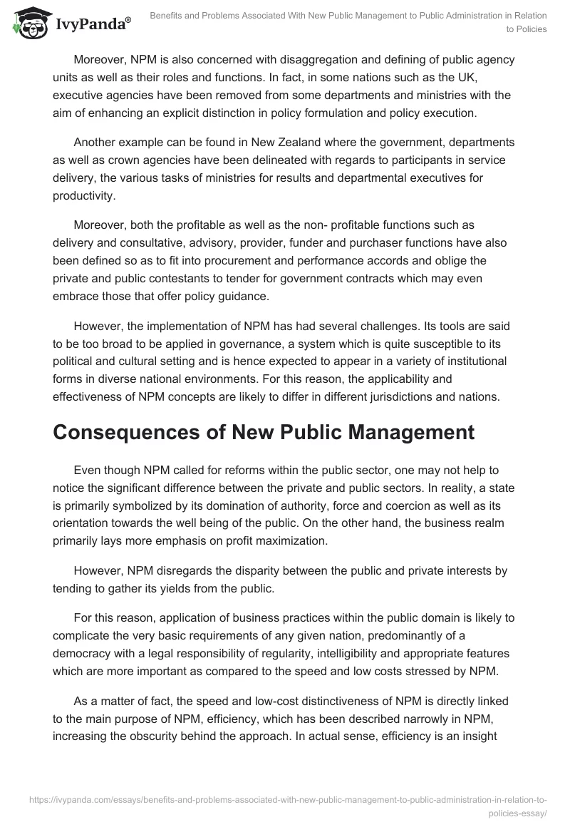 Benefits and Problems Associated With New Public Management to Public Administration in Relation to Policies. Page 4