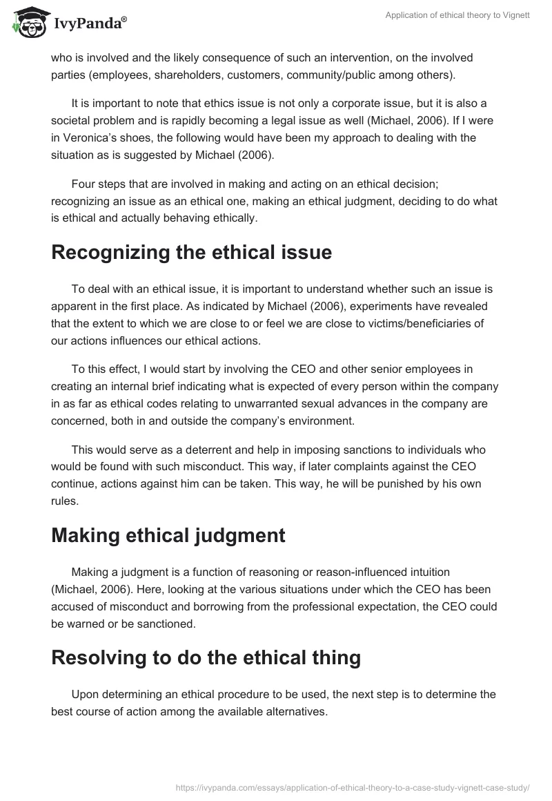 Application of ethical theory to Vignett. Page 4