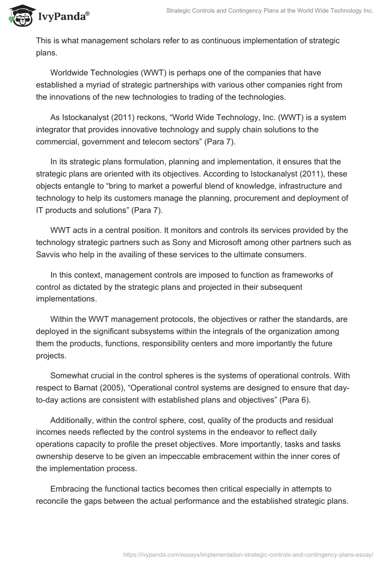 Strategic Controls and Contingency Plans at the World Wide Technology Inc.. Page 2