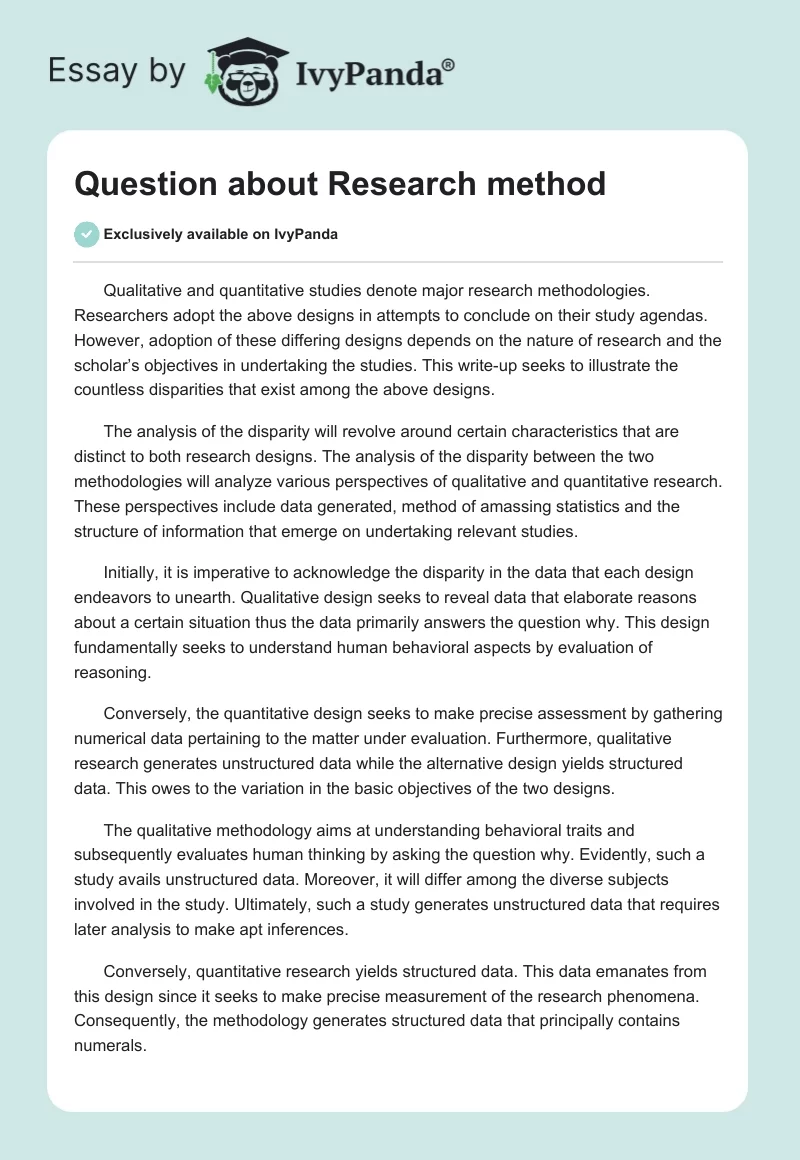 Question about Research method. Page 1