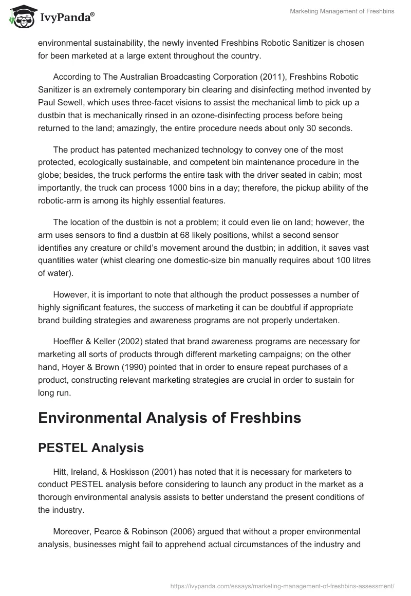 Marketing Management of Freshbins. Page 2