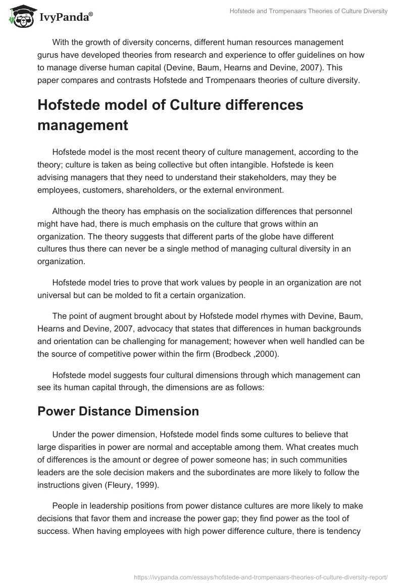Hofstede and Trompenaars Theories of Culture Diversity. Page 2