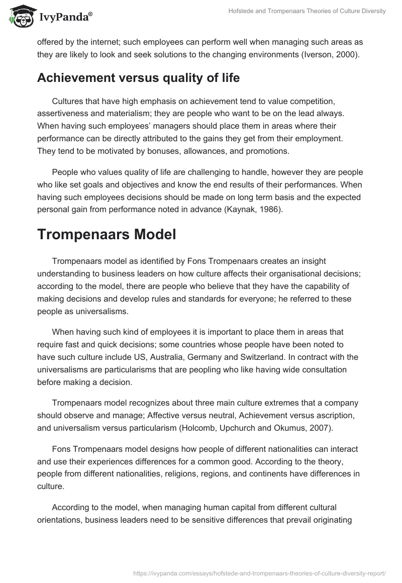 Hofstede and Trompenaars Theories of Culture Diversity. Page 5