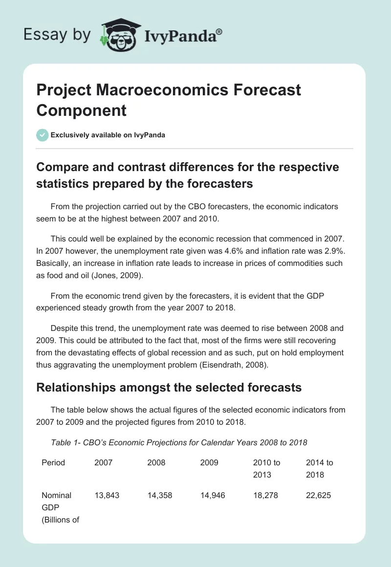 Project Macroeconomics Forecast Component. Page 1