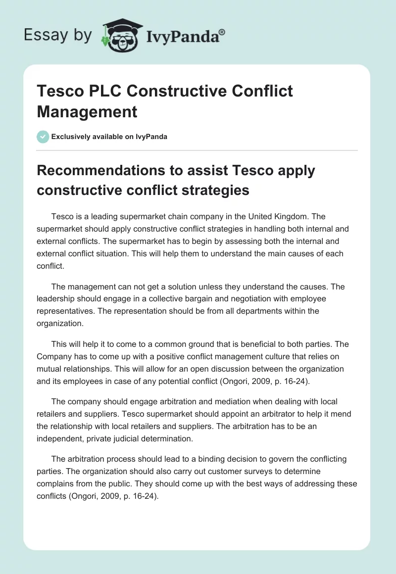 Tesco PLC Constructive Conflict Management. Page 1