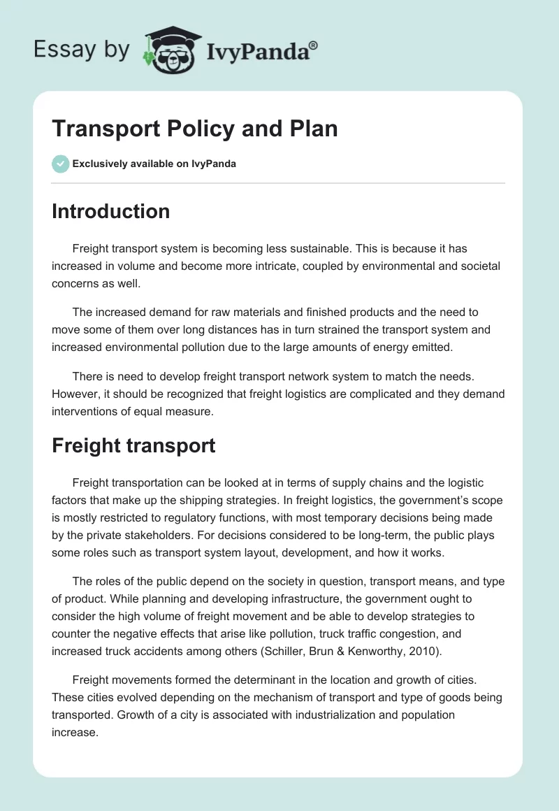 Transport Policy and Plan. Page 1