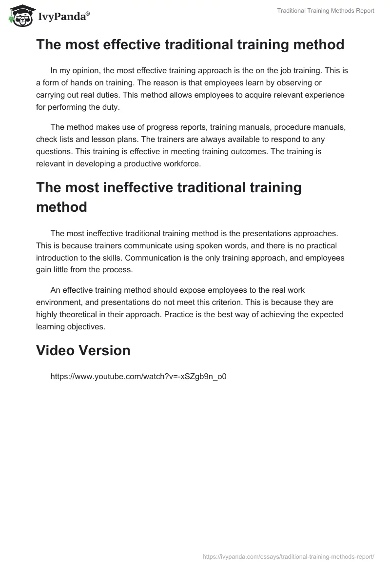 Traditional Training Methods Report. Page 3