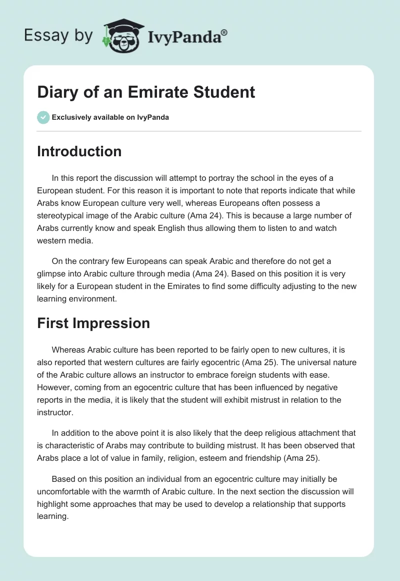 Diary of an Emirate Student. Page 1