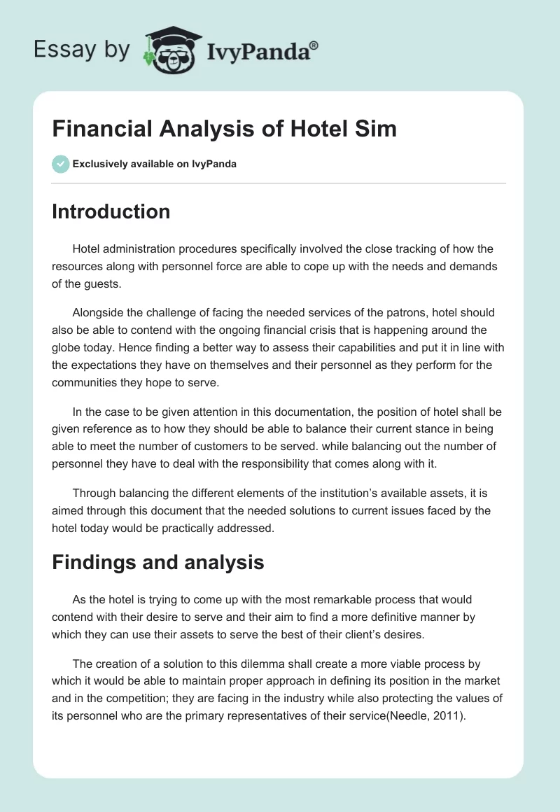 Financial Analysis of Hotel Sim. Page 1