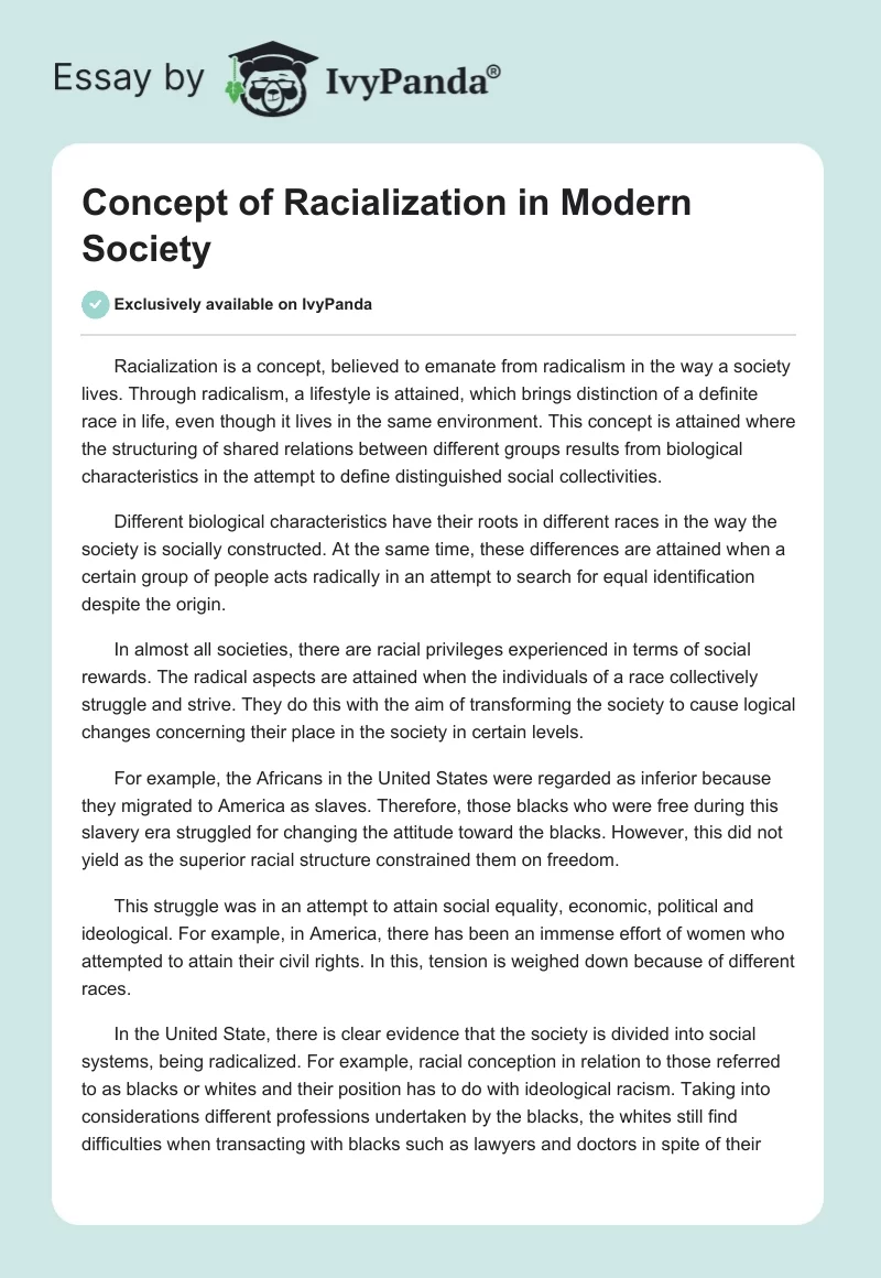 Concept of Racialization in Modern Society. Page 1