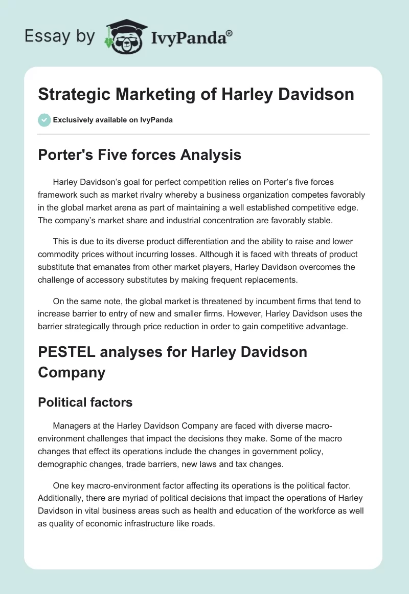 Strategic Marketing of Harley Davidson. Page 1