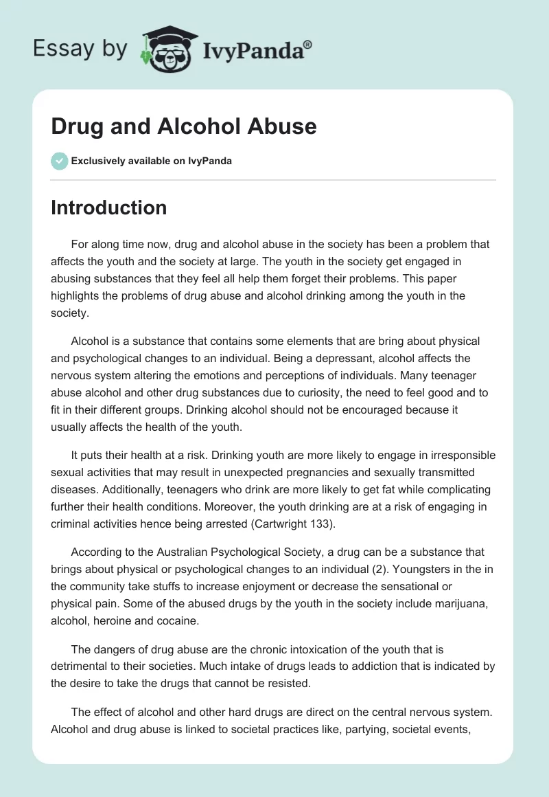 Drug and Alcohol Abuse. Page 1