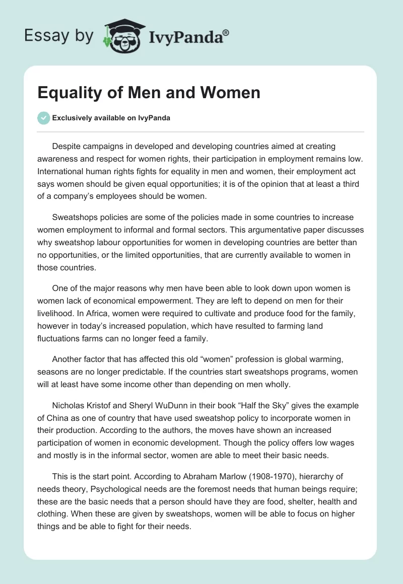Equality of Men and Women. Page 1