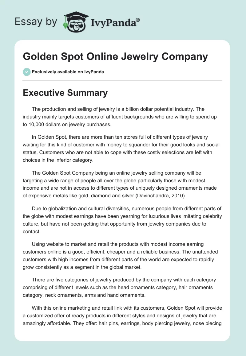 Golden Spot Online Jewelry Company. Page 1