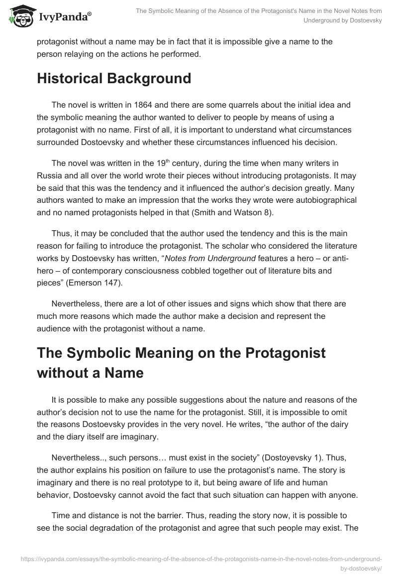 The Symbolic Meaning of the Absence of the Protagonist's Name in the Novel Notes from Underground by Dostoevsky. Page 2