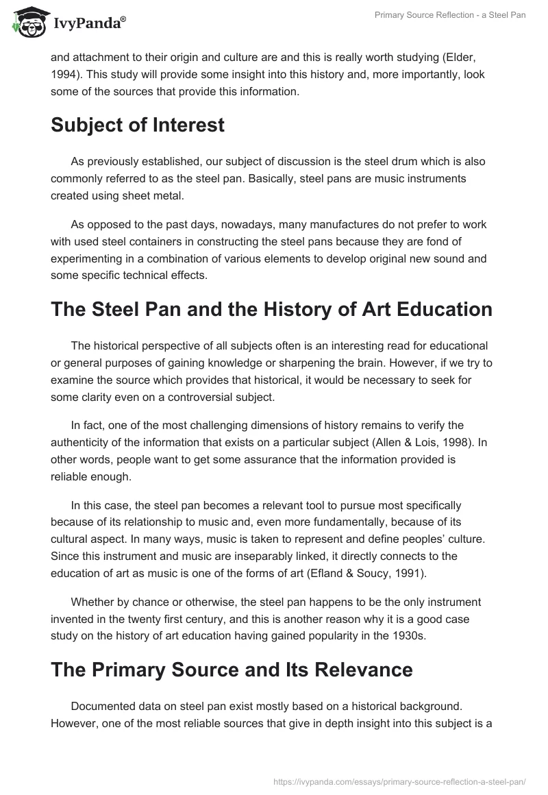 Primary Source Reflection - a Steel Pan. Page 2