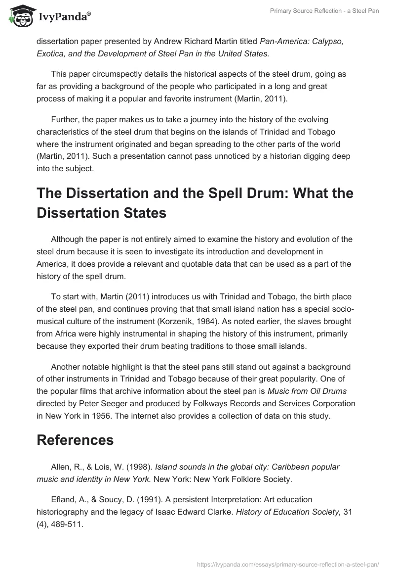 Primary Source Reflection - a Steel Pan. Page 3