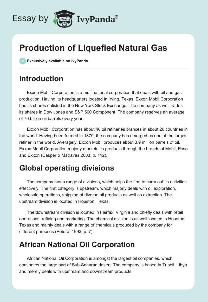Production of Liquefied Natural Gas. Page 1