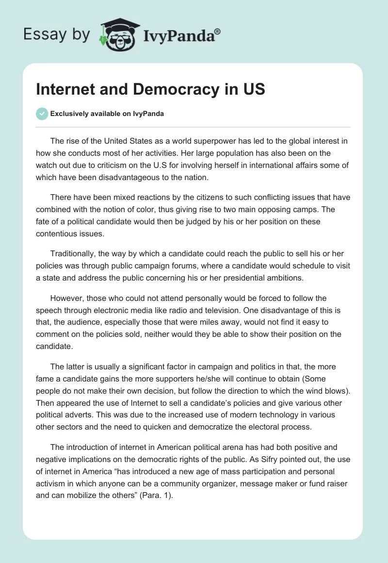Internet and Democracy in US. Page 1