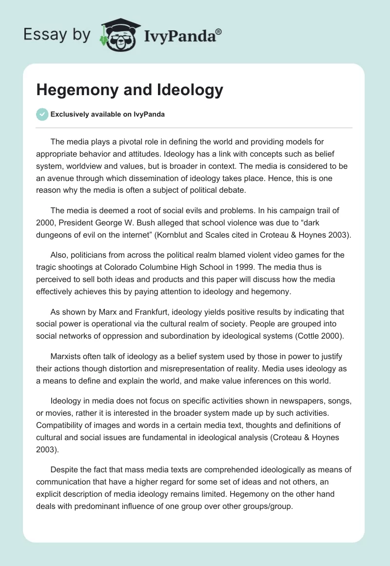 Hegemony and Ideology. Page 1