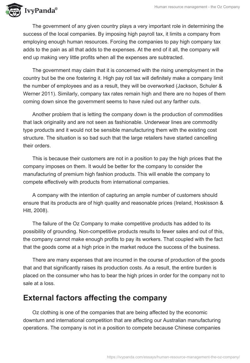 Human resource management - the Oz Company. Page 3