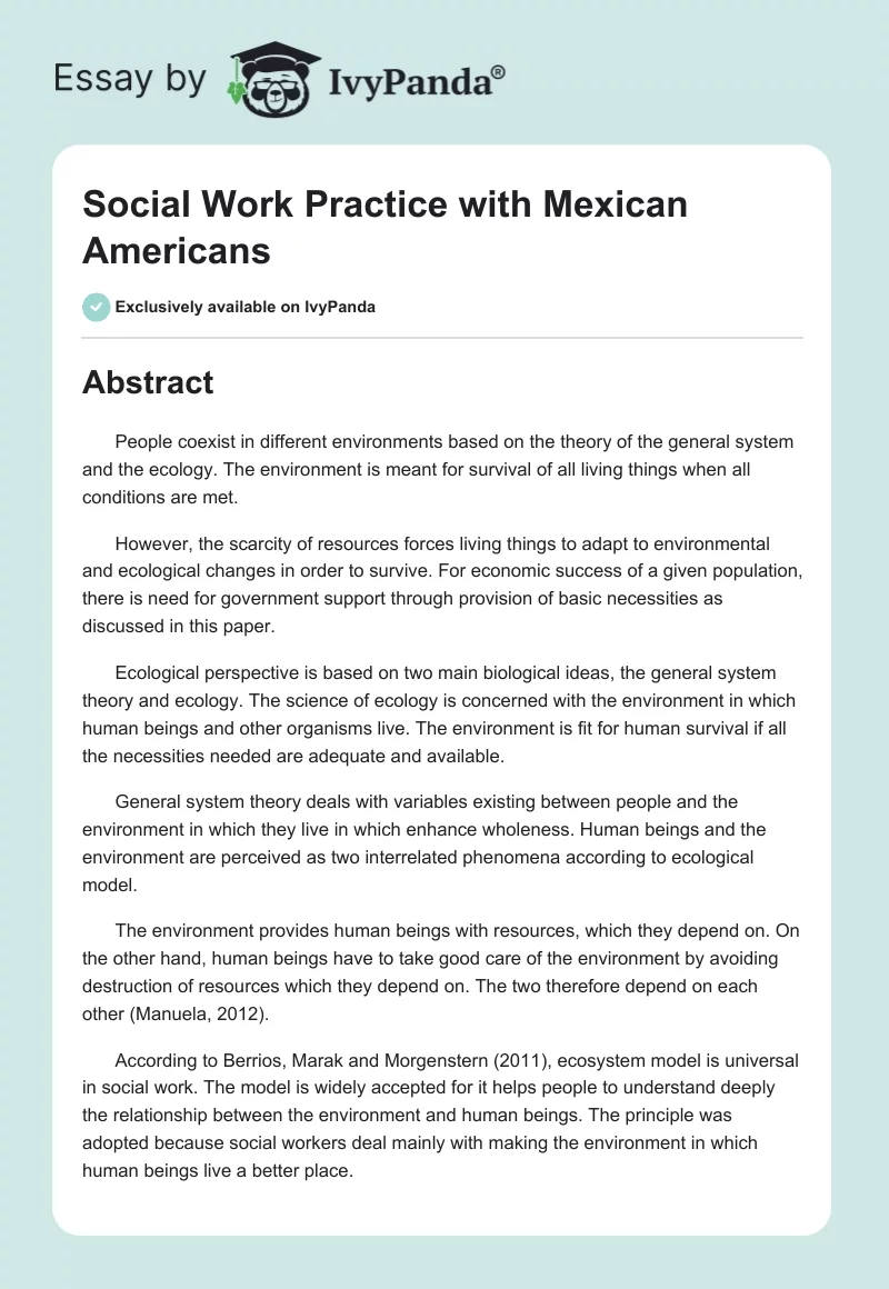 Social Work Practice with Mexican Americans. Page 1