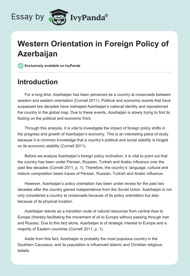 Western Orientation in Foreign Policy of Azerbaijan. Page 1