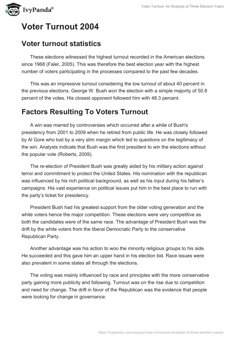 Voter Turnout: An Analysis of Three Election Years. Page 5