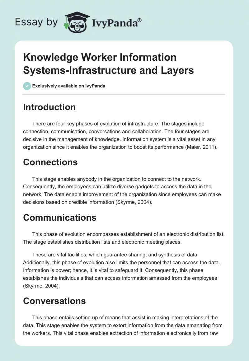Knowledge Worker Information Systems-Infrastructure and Layers. Page 1