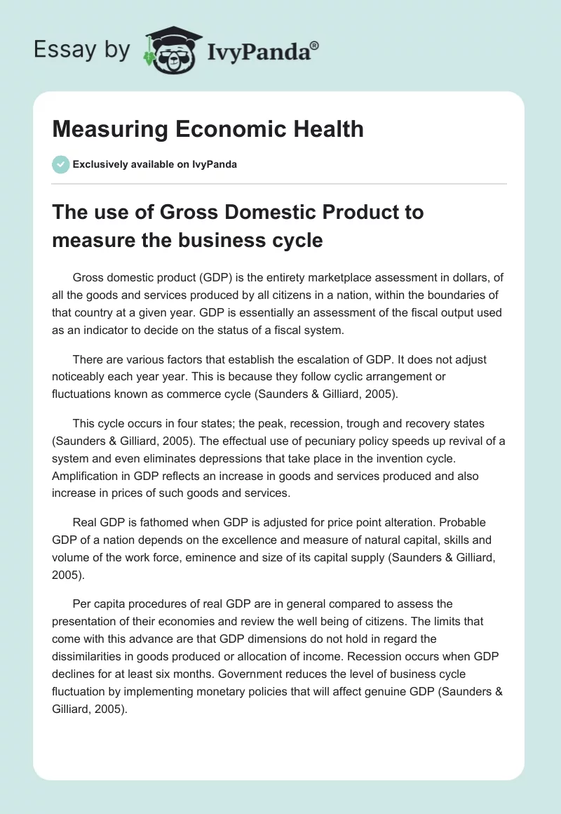 Measuring Economic Health. Page 1