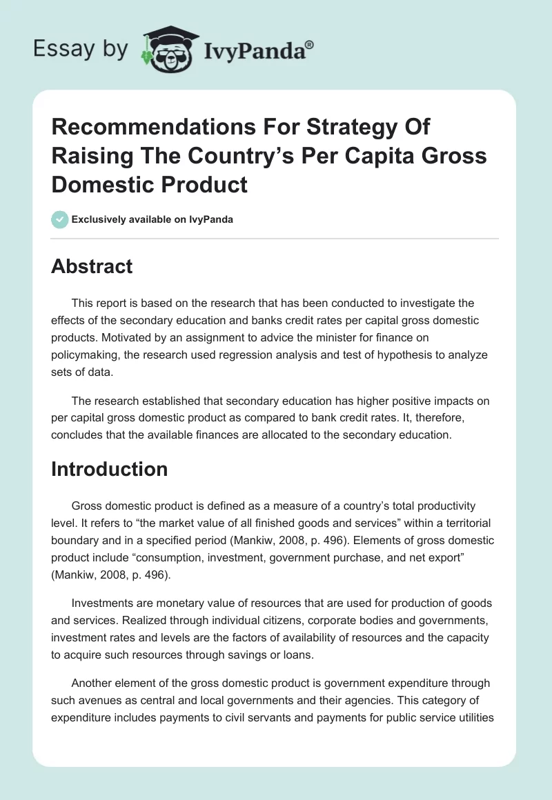 Recommendations For Strategy Of Raising The Country’s Per Capita Gross Domestic Product. Page 1