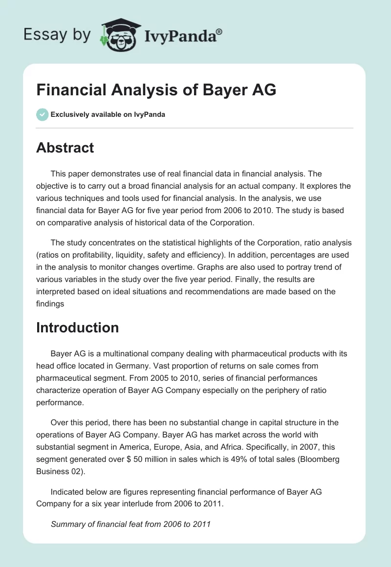 Financial Analysis of Bayer AG. Page 1