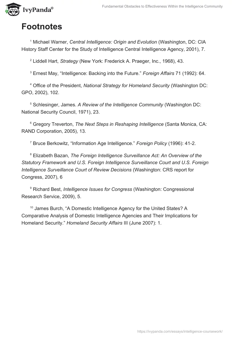 Fundamental Obstacles to Effectiveness Within the Intelligence Community. Page 4