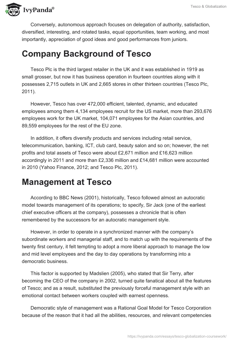 Tesco’s Globalisation Case Study. Page 3