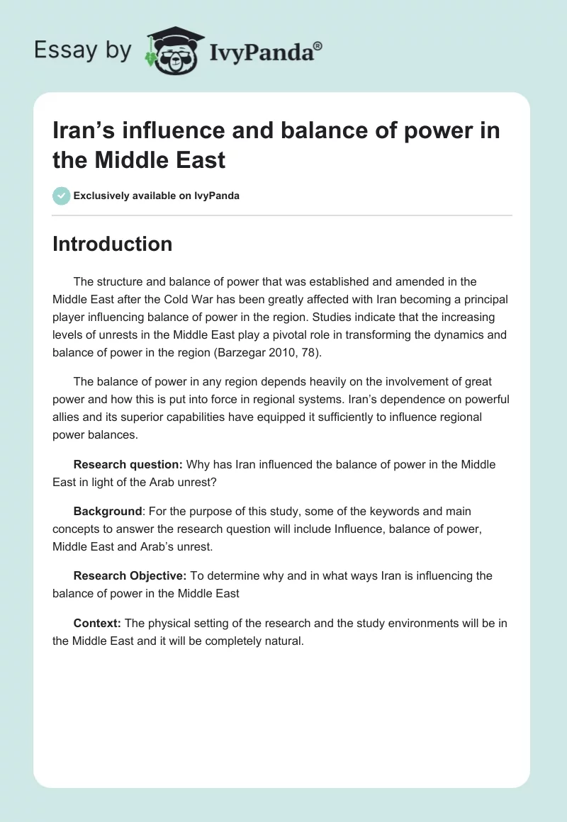 Iran’s influence and balance of power in the Middle East. Page 1