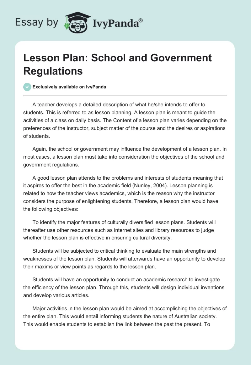 Lesson Plan: School and Government Regulations. Page 1