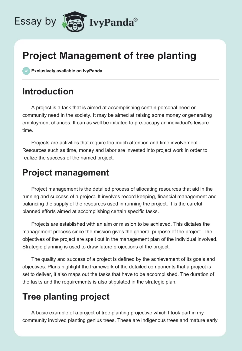 Project Management of tree planting. Page 1