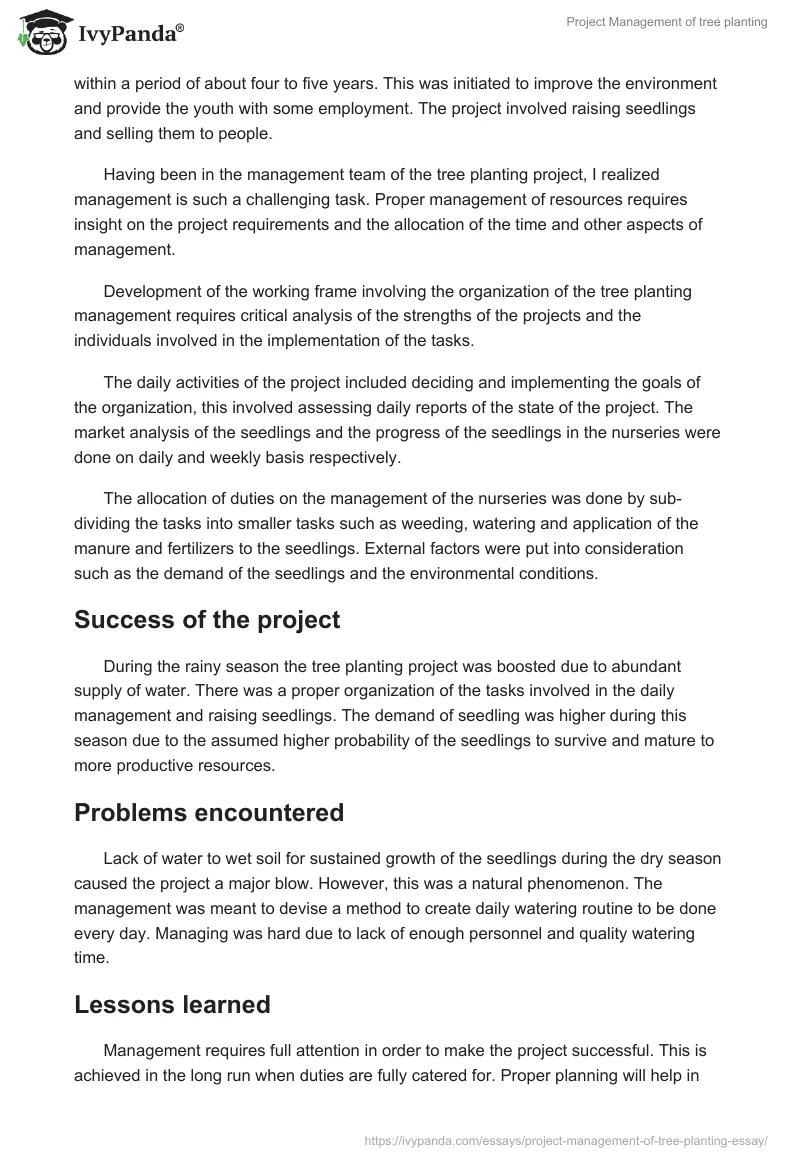 Project Management of tree planting. Page 2