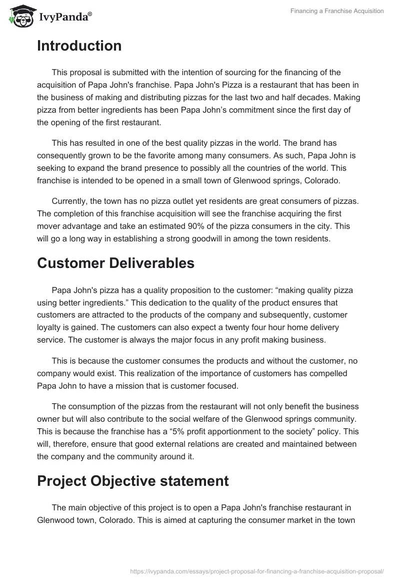 Financing a Franchise Acquisition. Page 2