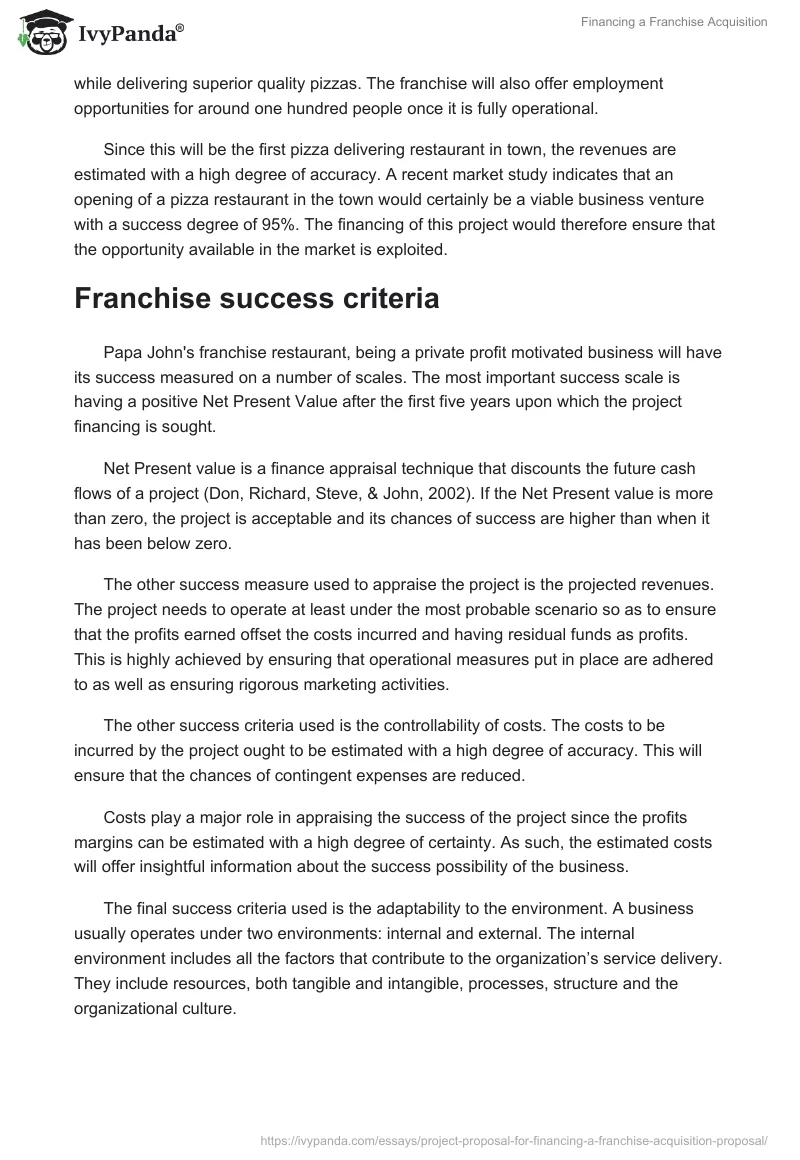 Financing a Franchise Acquisition. Page 3