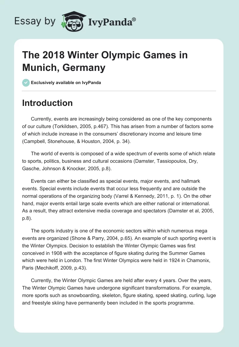 The 2018 Winter Olympic Games in Munich, Germany. Page 1