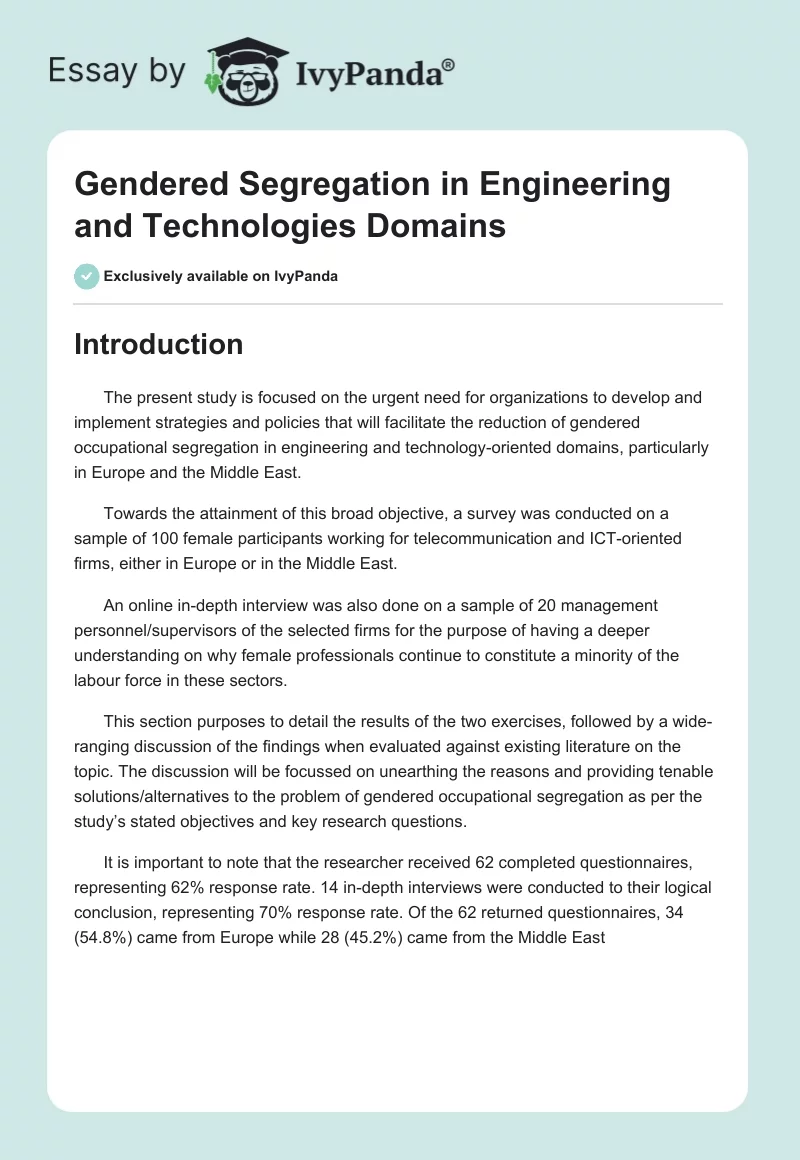 Gendered Segregation in Engineering and Technologies Domains. Page 1