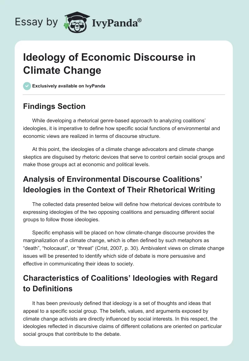 Ideology of Economic Discourse in Climate Change. Page 1