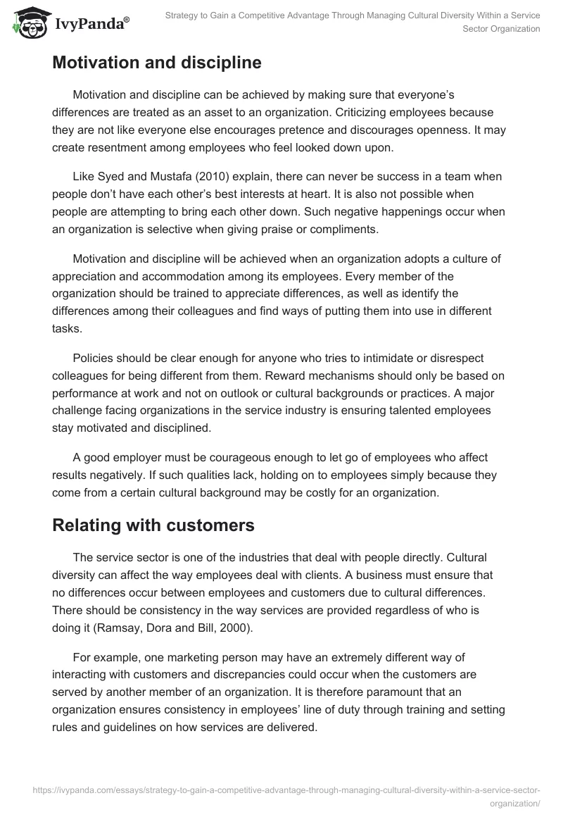 Strategy to Gain a Competitive Advantage Through Managing Cultural Diversity Within a Service Sector Organization. Page 5