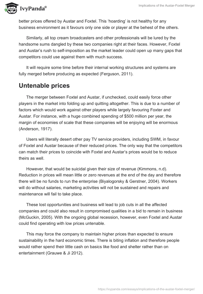 Implications of the Austar-Foxtel Merger. Page 2