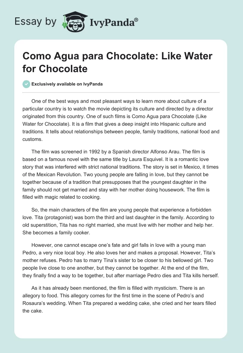 Como Agua Para Chocolate: Like Water for Chocolate. Page 1