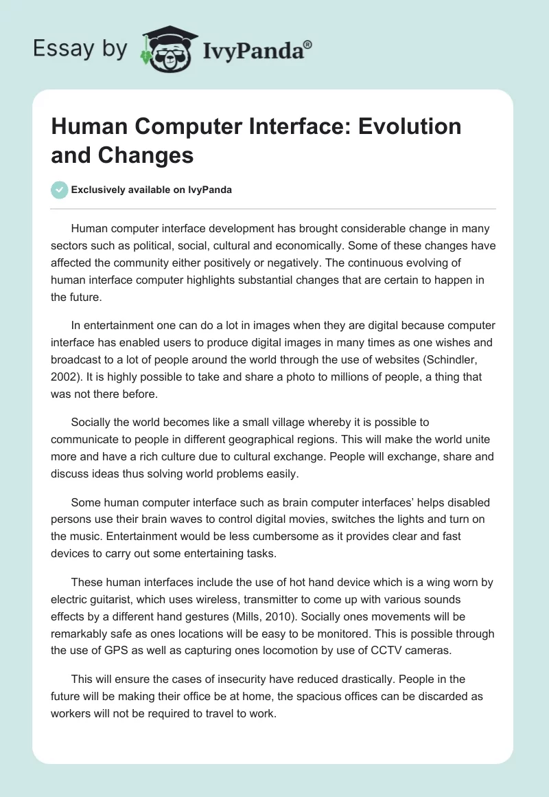 Human Computer Interface: Evolution and Changes. Page 1